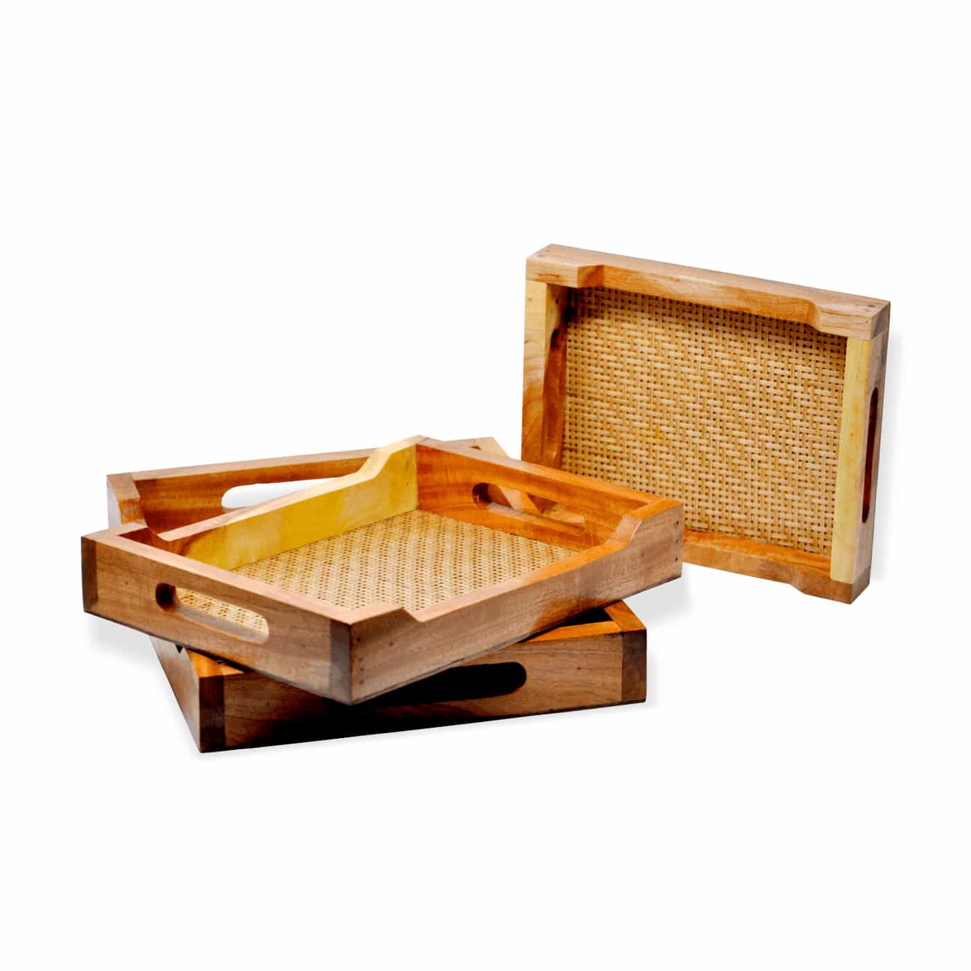 Decorative Wood & Bamboo Trays - Set of 3