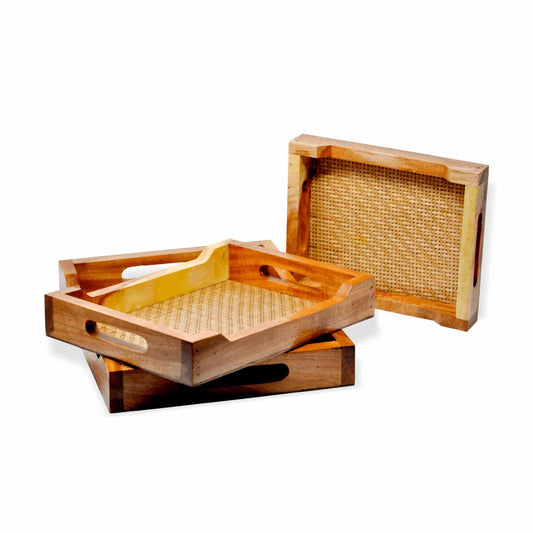 Decorative Wood & Bamboo Trays - Set of 3