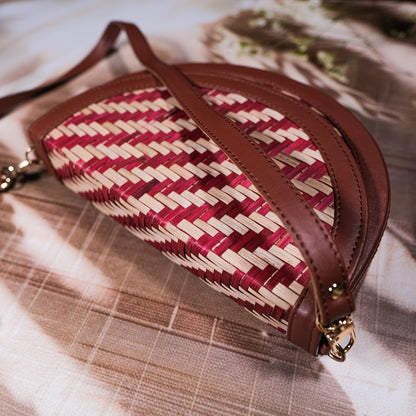 Half Moon Sling Bag - Red & Biege