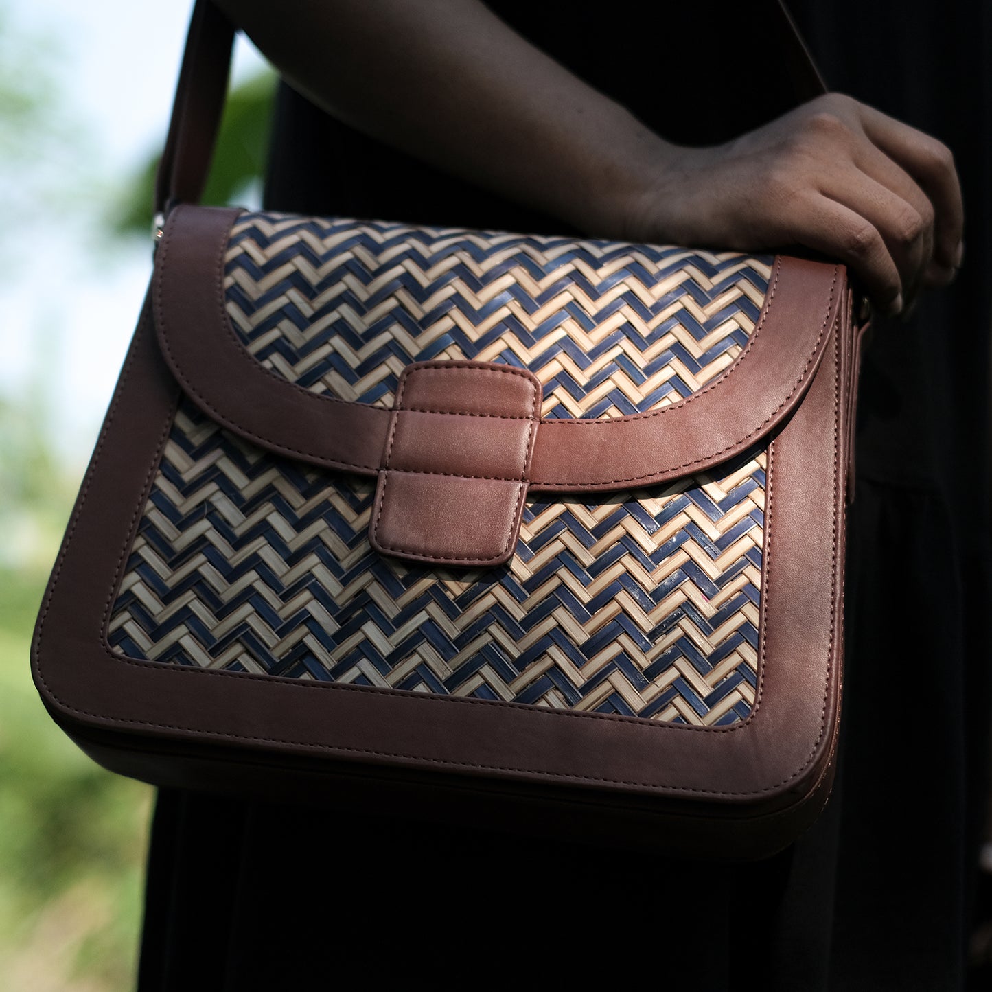 Ladies Sling Bag - Blue & Beige