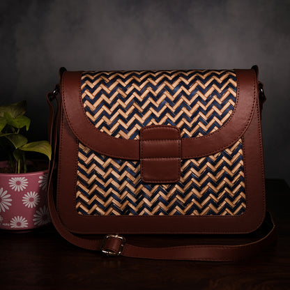 Ladies Sling Bag - Blue & Beige