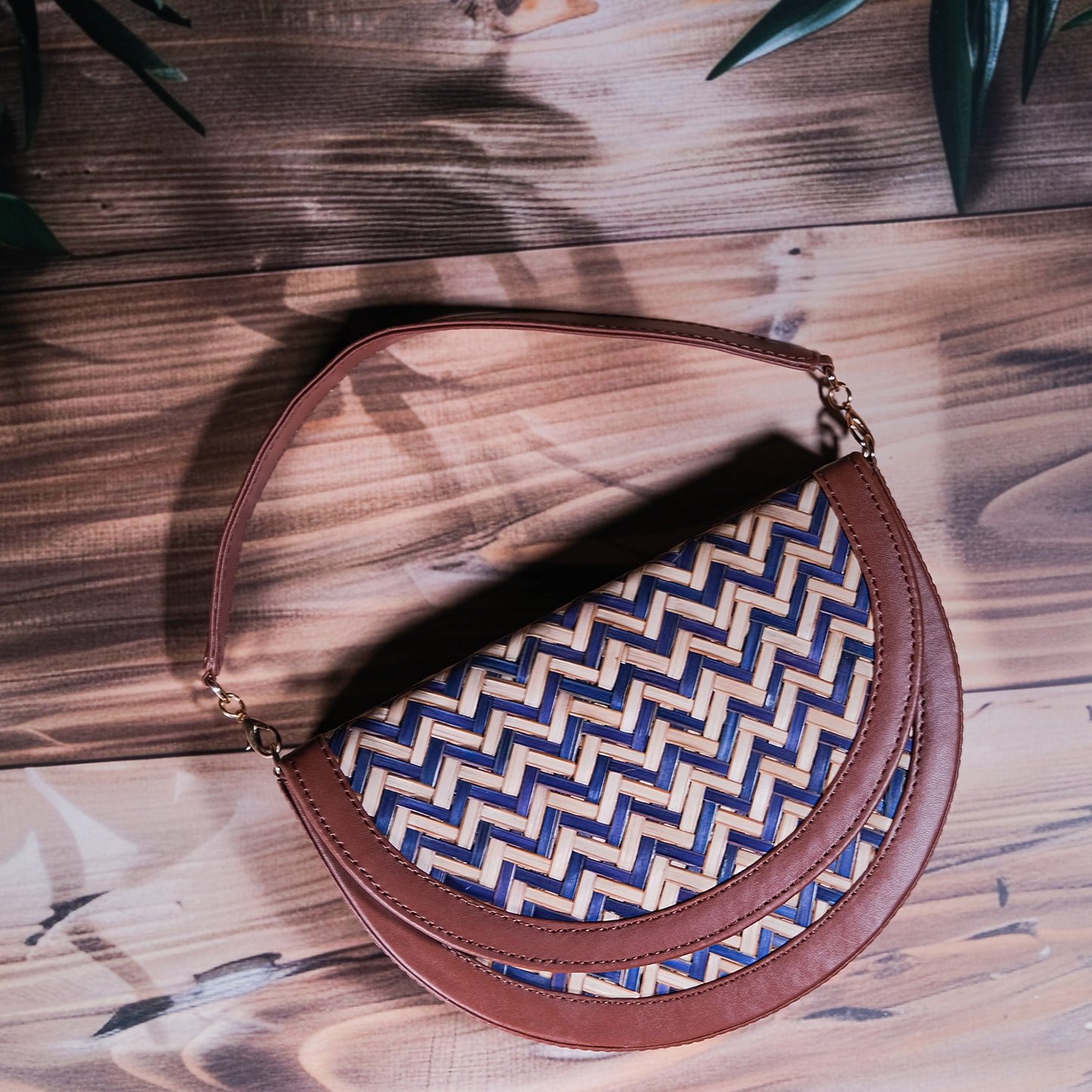 Half Moon Sling Bag - Blue & Beige