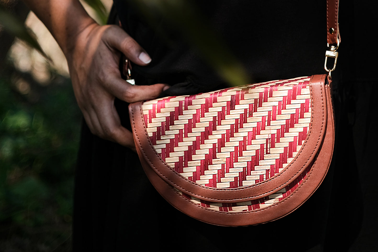 Half Moon Sling Bag - Red & Beige