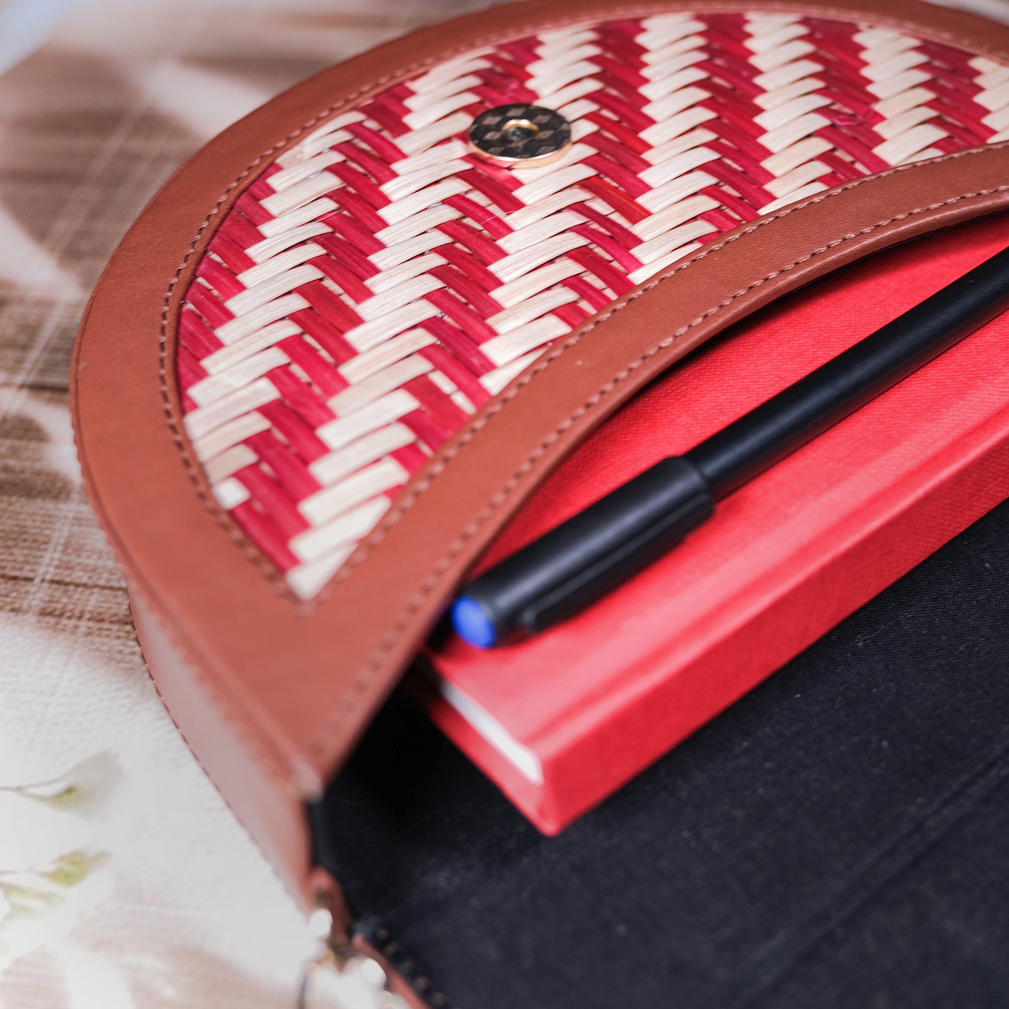 Half Moon Sling Bag - Red & Beige