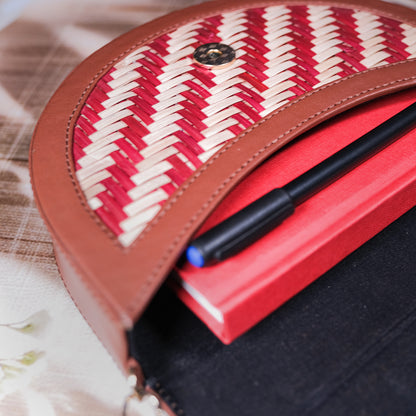 Half Moon Sling Bag - Red & Beige