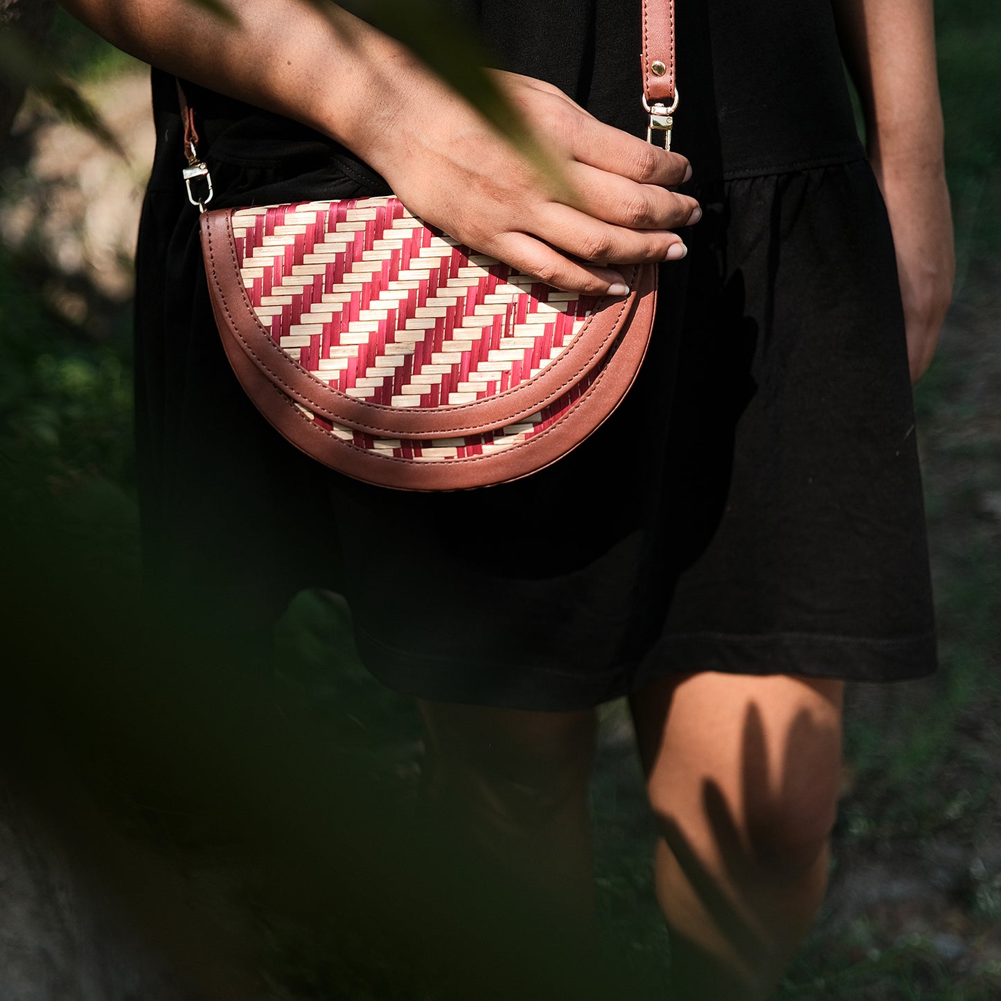 Half Moon Sling Bag - Red & Beige
